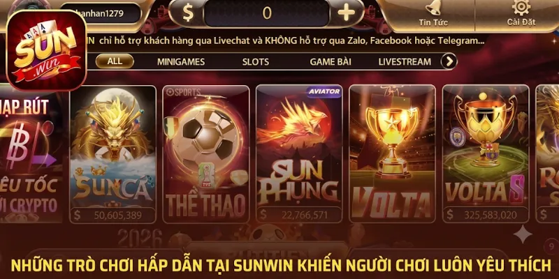 Những trò chơi hấp dẫn tại Sunwin khiến người chơi luôn yêu thích